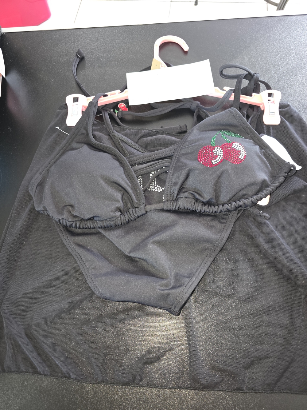 Juicy Couture Black Triangle Bikini Top with Red Rhinestone Cheery & Coverup